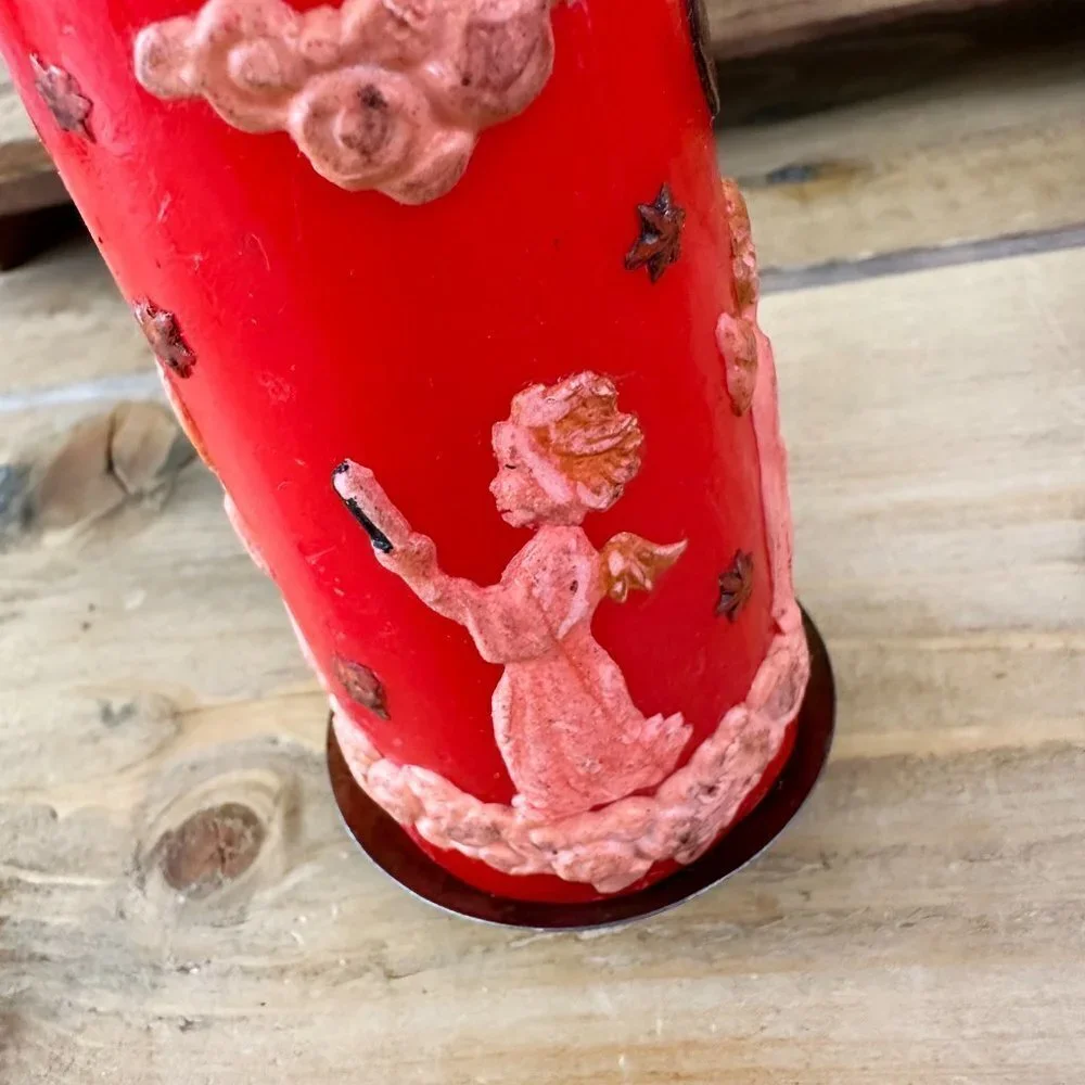 Vintage Christmas Candle Red Angels Crescent Moon Comet 2